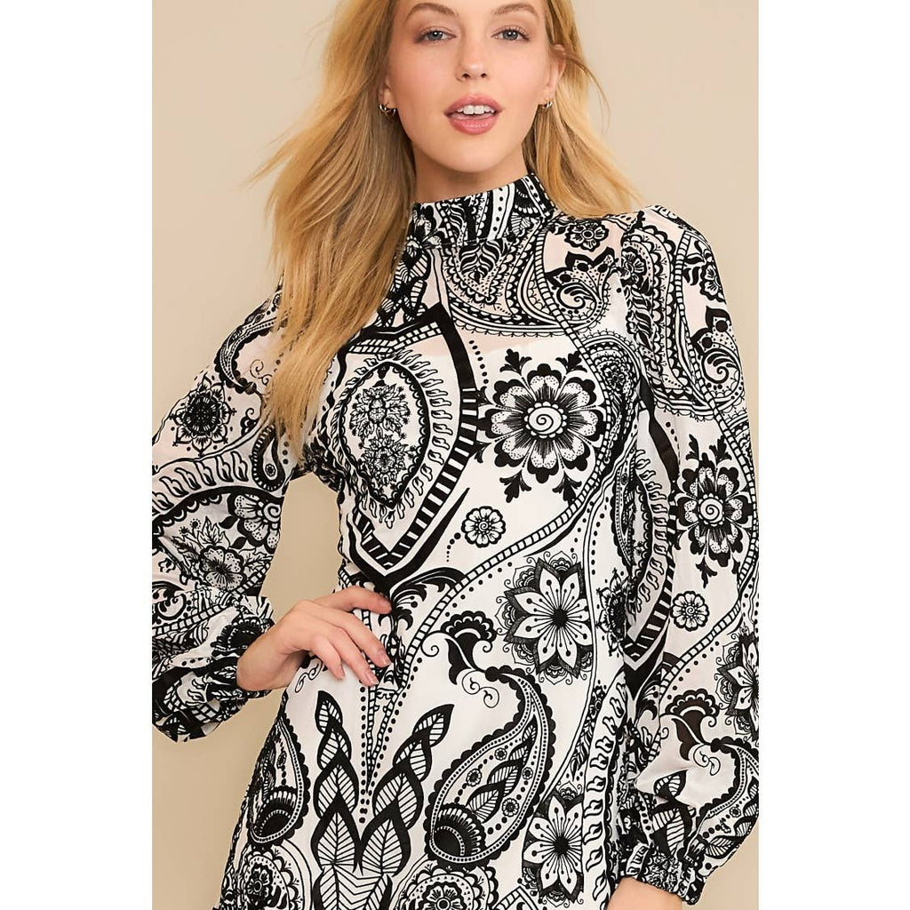 SOFT VELVET FLOCKING LONG SLEEVE MINI DRESS
