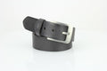 Grain Leather Belt w/ Western Loop & Metal Logo ABB 015: Black