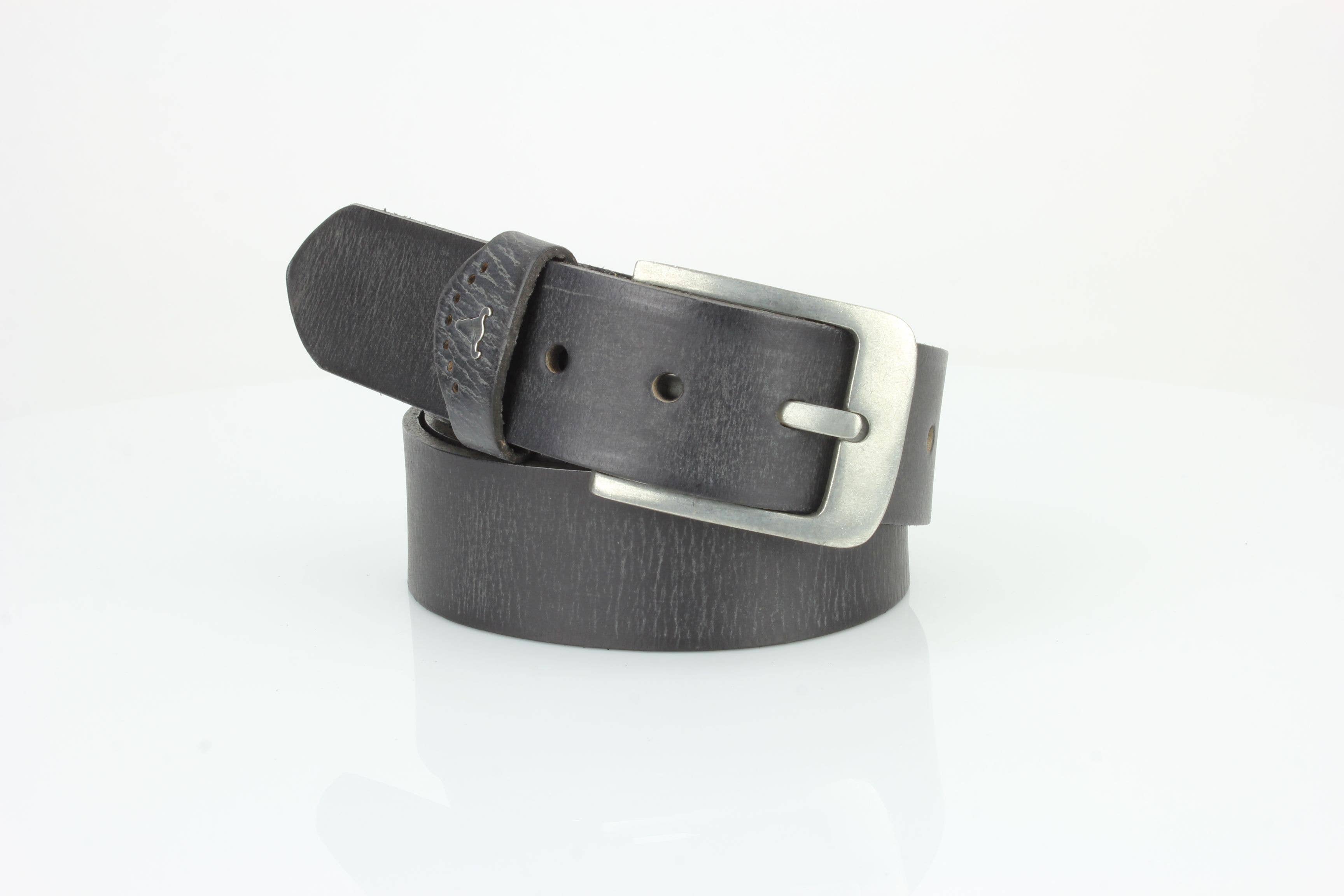 Grain Leather Belt w/ Western Loop & Metal Logo ABB 015: Black