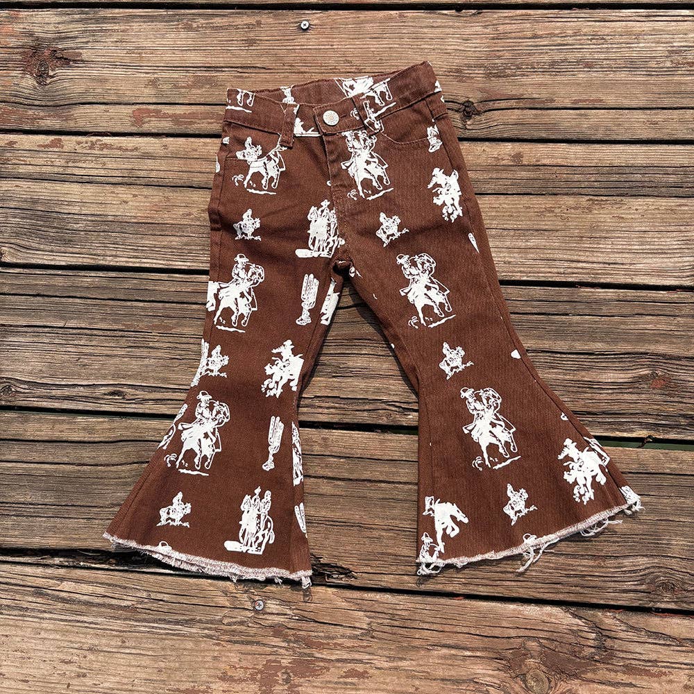 Sibling Baby Girls Western Cowgirls Bell Flare Denim Pants: