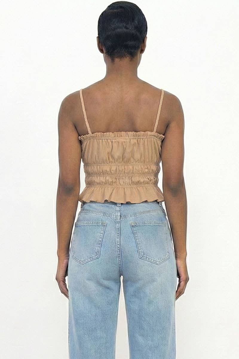 Tiered Shirred Body Crop Top: BLACK