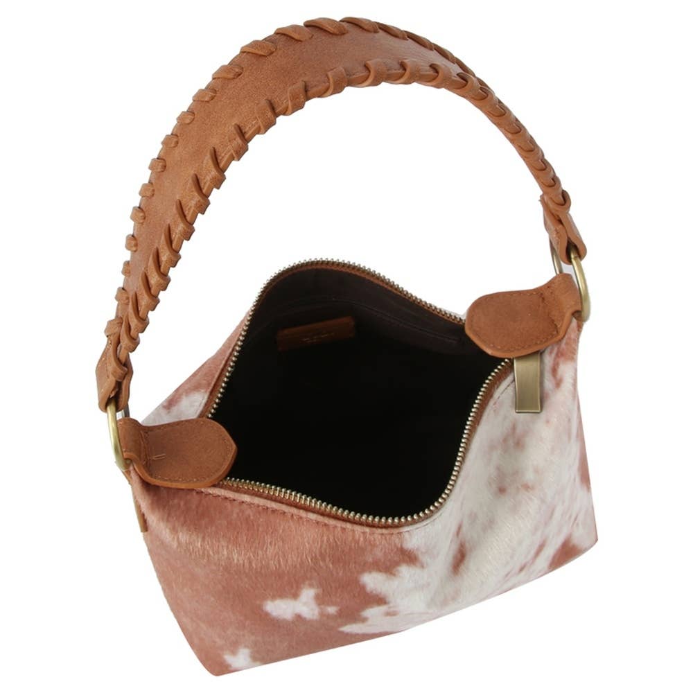 Calf Hair Cow Printed Bucket Shoulder Bag - BK