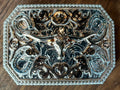Rose Gold/Silver Horeshoe Long Horn Rectangle Belt Buckle