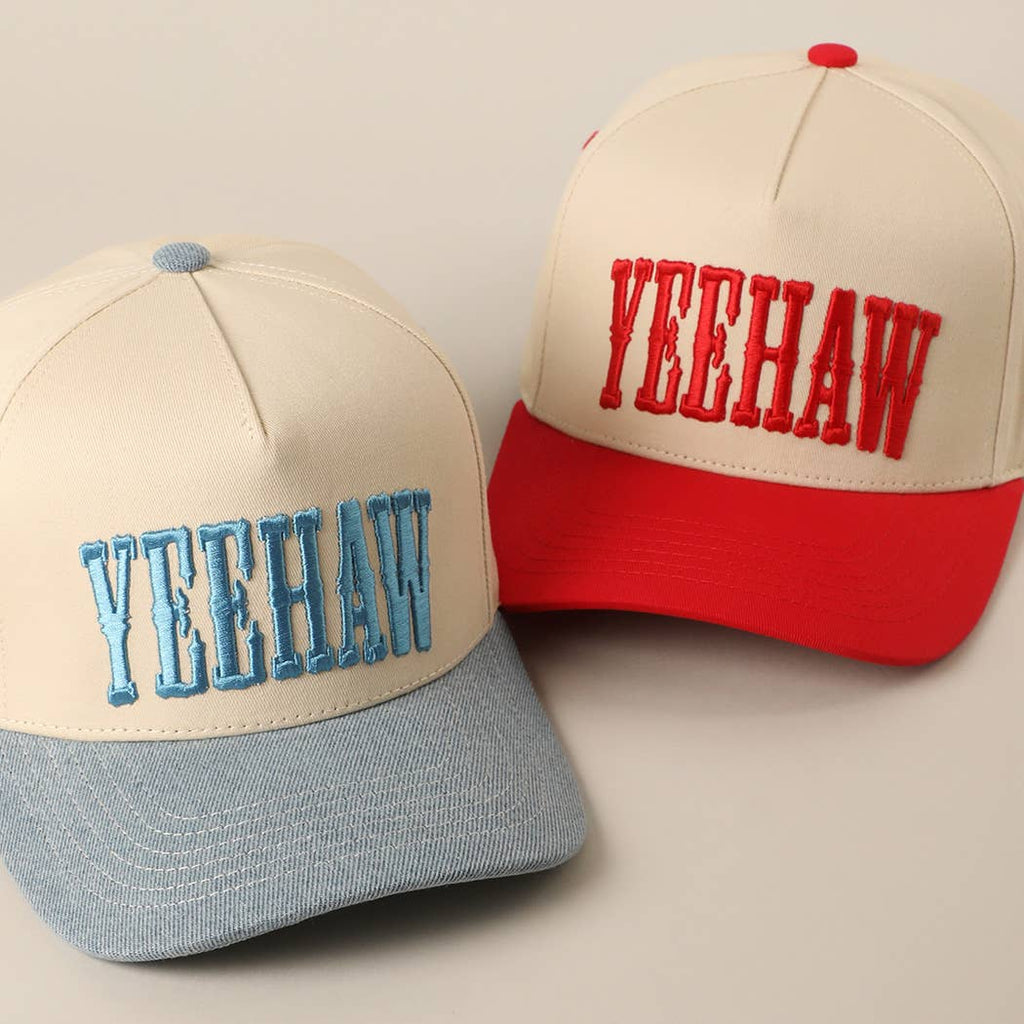 YEEHAW Two-Tone Embroidered Trucker Hat: RED / ONE SIZE