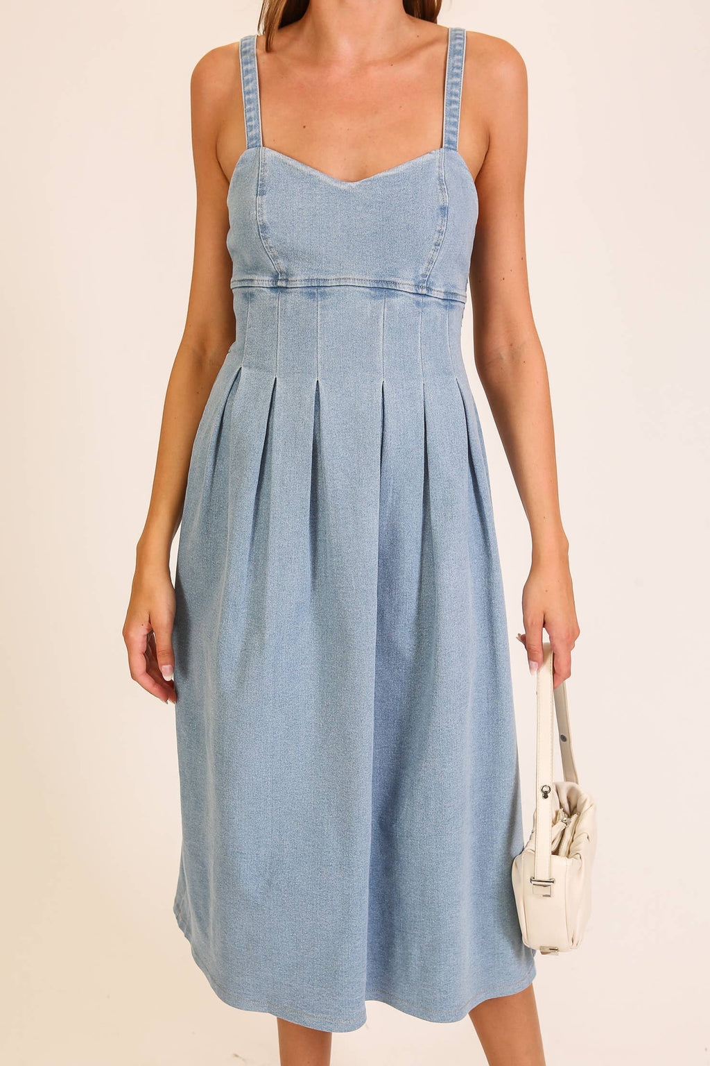Stretch Denim Sweetheart Midi Dress: Denim