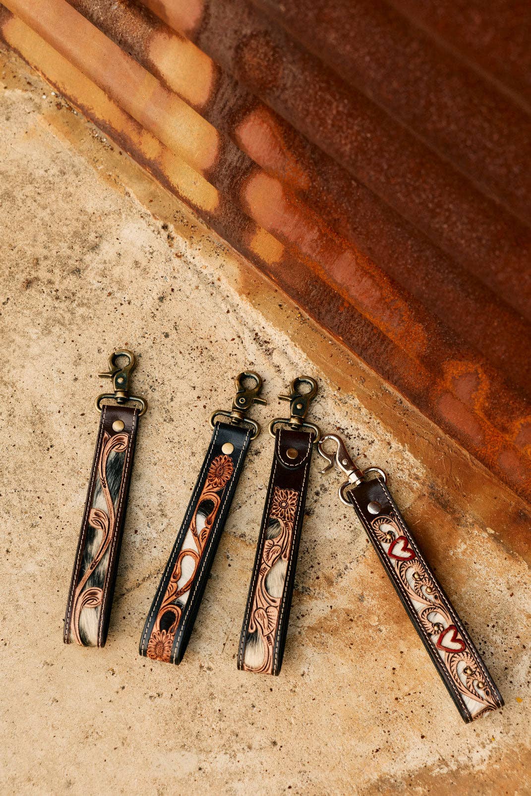Wildhue Western Key Fob in brown with handtooled detail: Brown