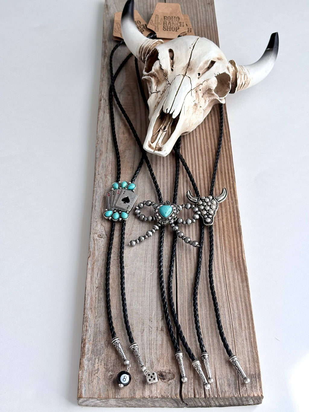 Western Style Bolo Tie Pendant w/ Leather Cord Necklace: Steerhead