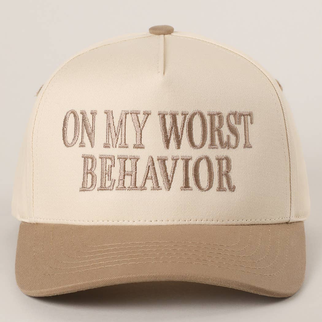 ON MY WORST BEHAVIOR Embroidered Trucker Hat: BROWN / One Size