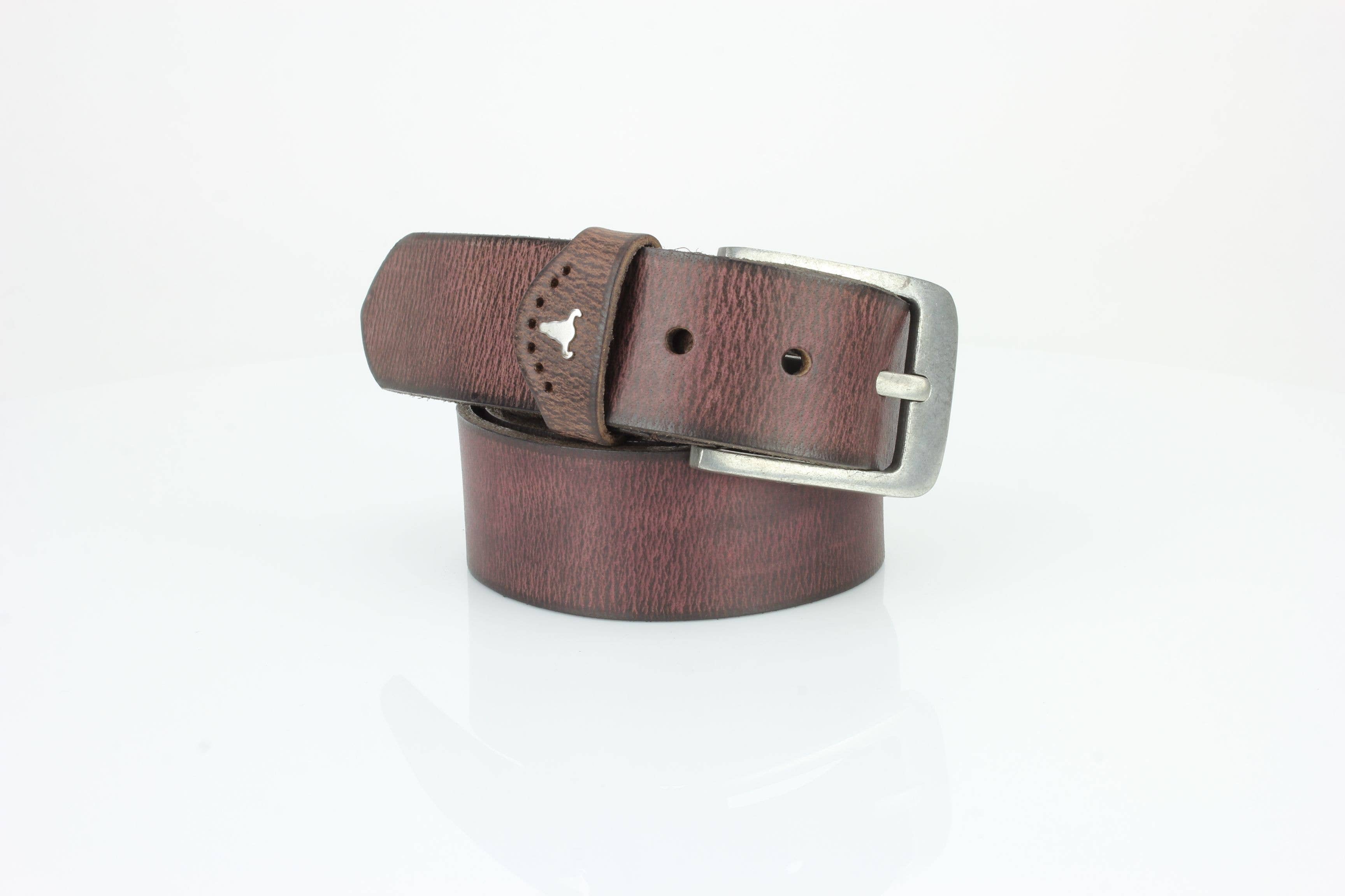 Grain Leather Belt w/ Western Loop & Metal Logo ABB 015: Black