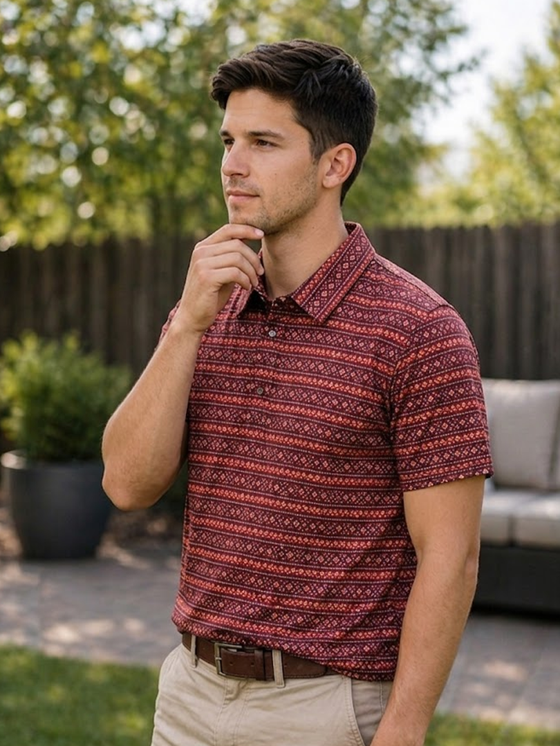 Men's Western Knit Polo with Snaps: MULTPRNT