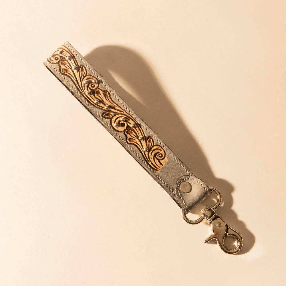 Wildhue Western Key Fob in grey with handtooled detail: Grey