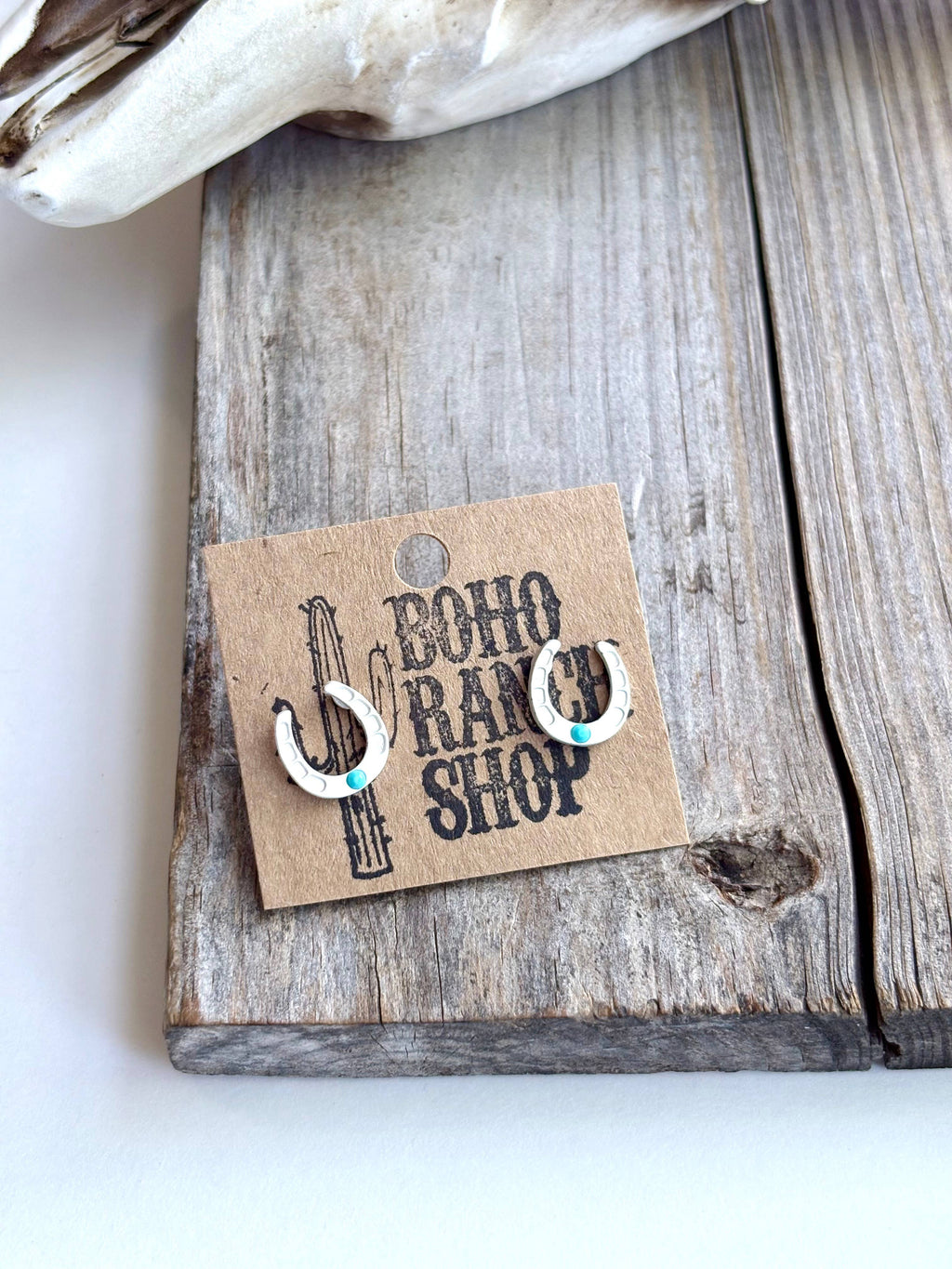 Western Theme Stud Earrings - Steer Longhorn Horse Shoe: Horseshoes Clear