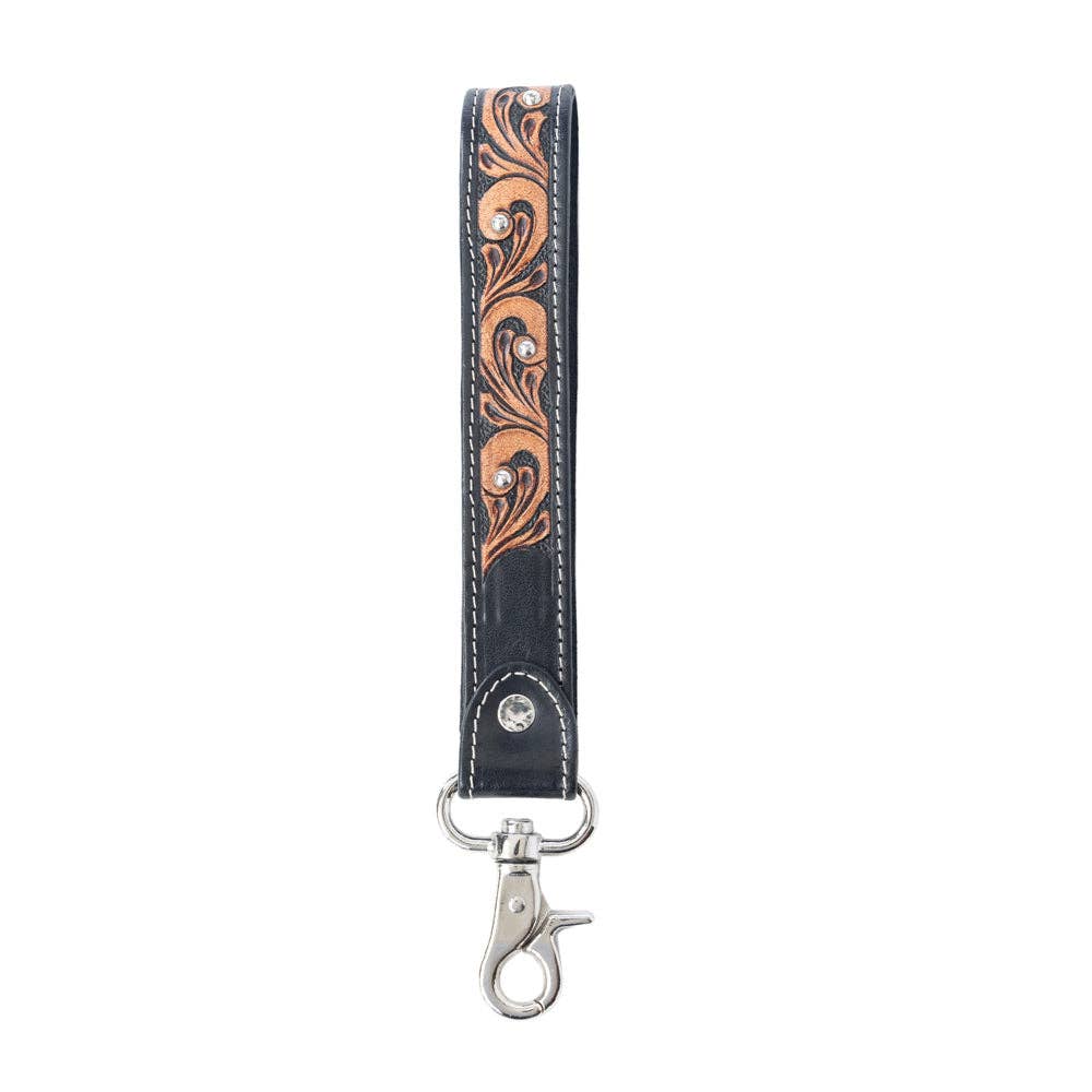 Western Whirl Handtooled Leather Keyfob in Desert Brown: Desert Brown