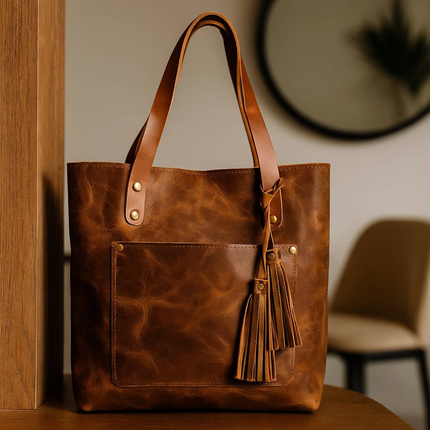 Classic Leather Tote: Saddle Brown