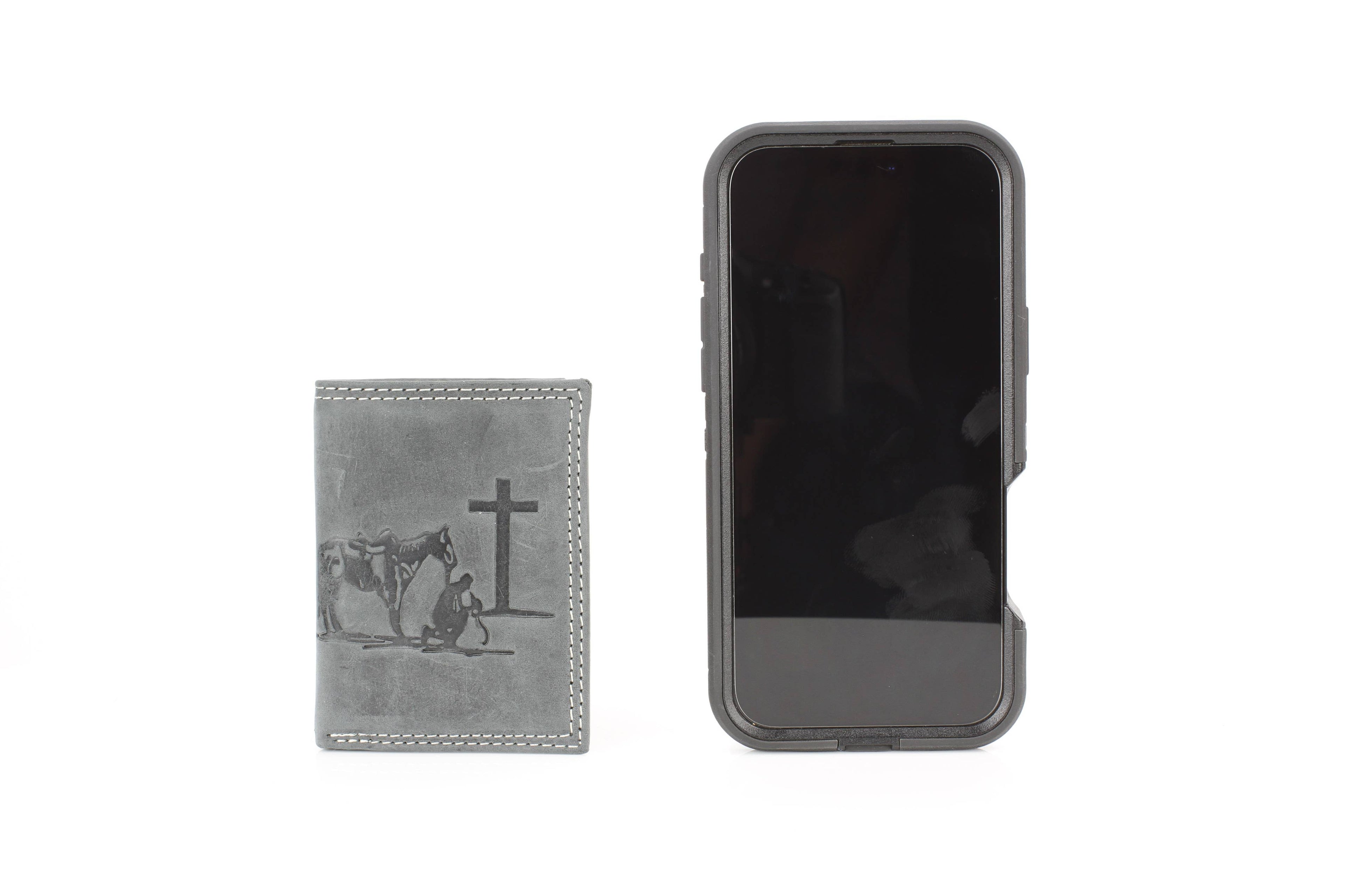 Men’s Tri-Fold Wallet with Cowboy Emboss ABMWVT 04: Brown