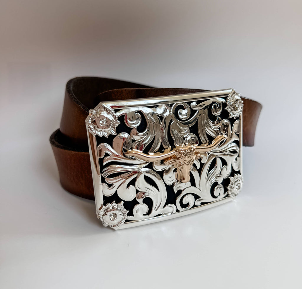 Western Longhorn Steer Metal Belt Buckle: 6