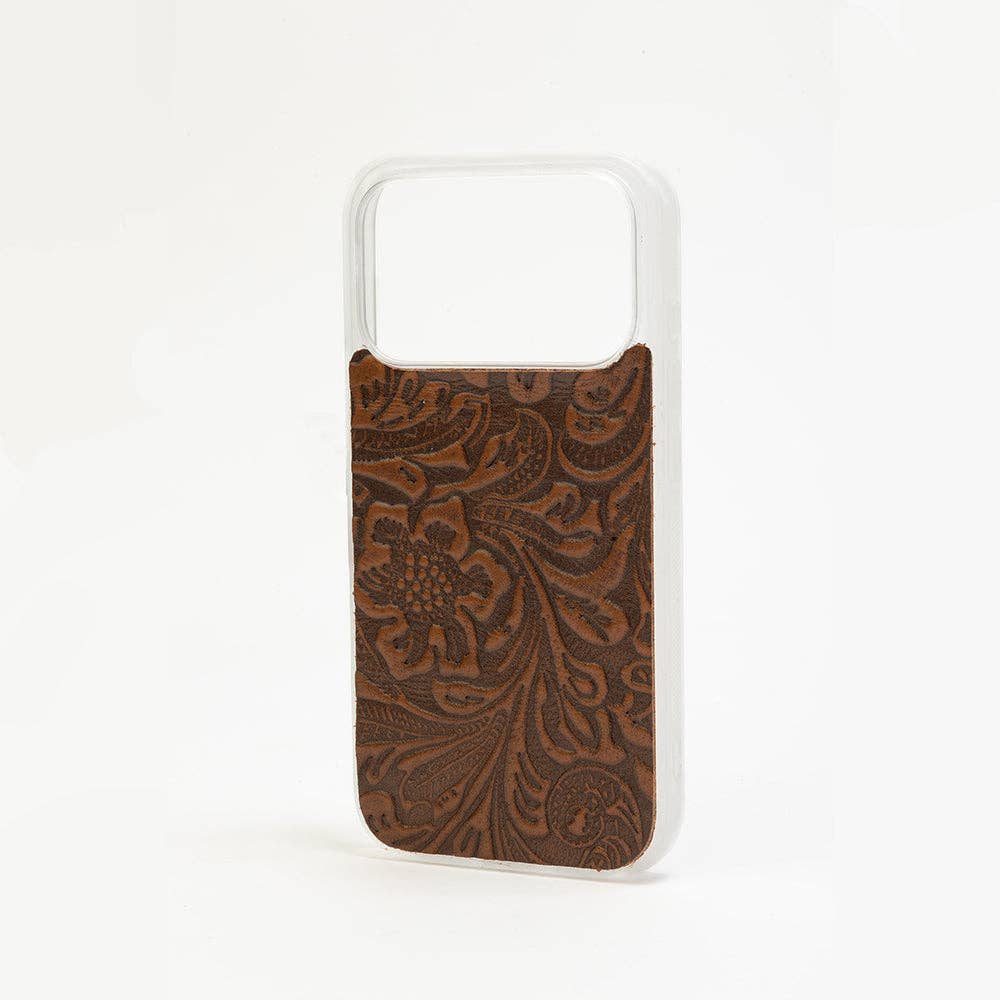 Timber Cut Embossed Leather iPhone 17 Pro Mobile Case: Brown