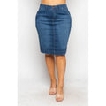 PLUS SIZE DENIM PENCIL SKIRT: Medium Wash / 3X