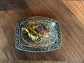 Gold/Silver Bull Rider Belt Buckle- Rectangle