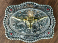 Silver/Gold Longhorn Floral Belt Buckle