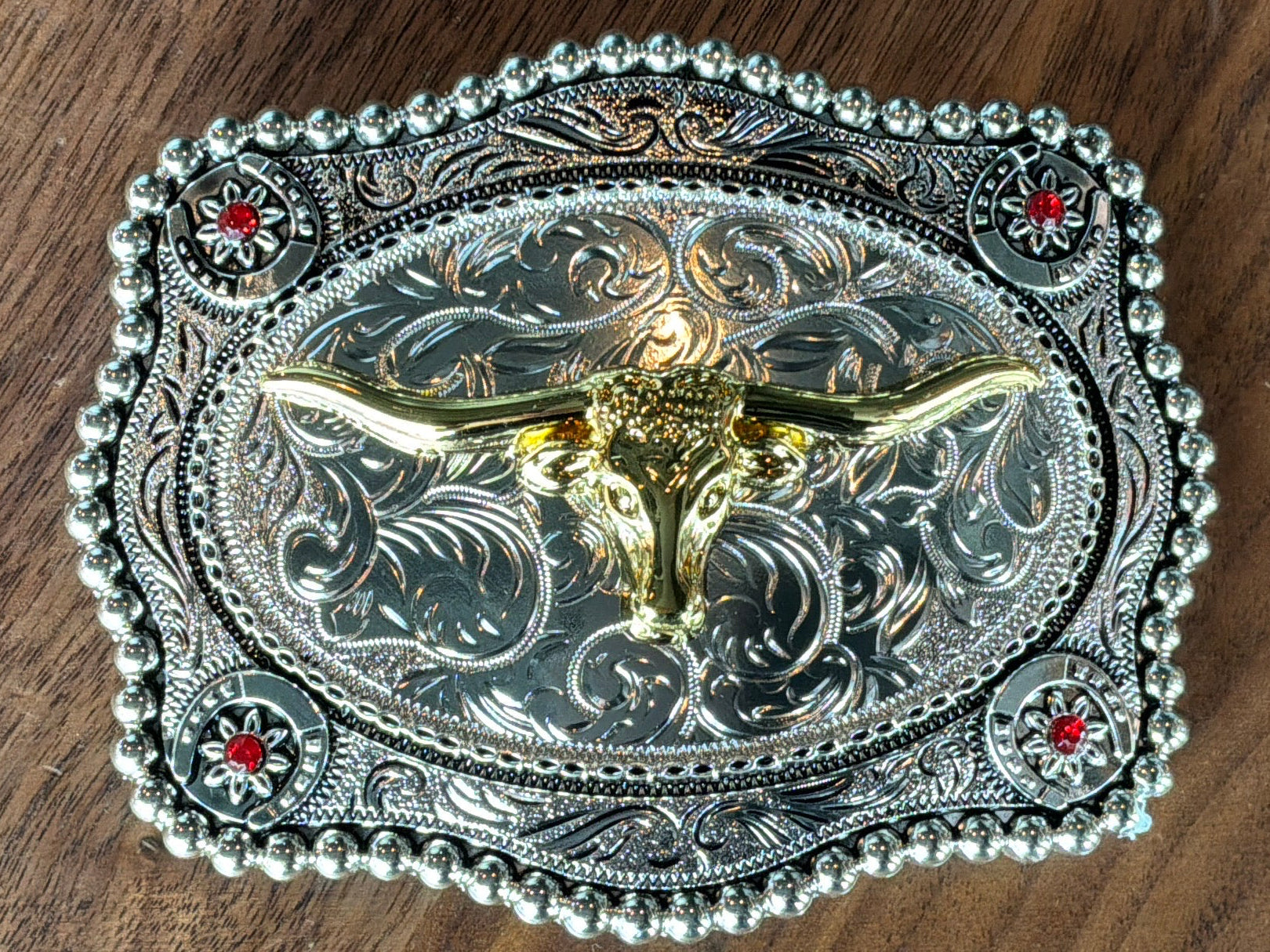 Silver/Gold Longhorn Floral Belt Buckle