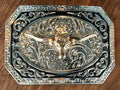 Silver/Rose Gold Floral Long horn Rectangle Belt Buckle