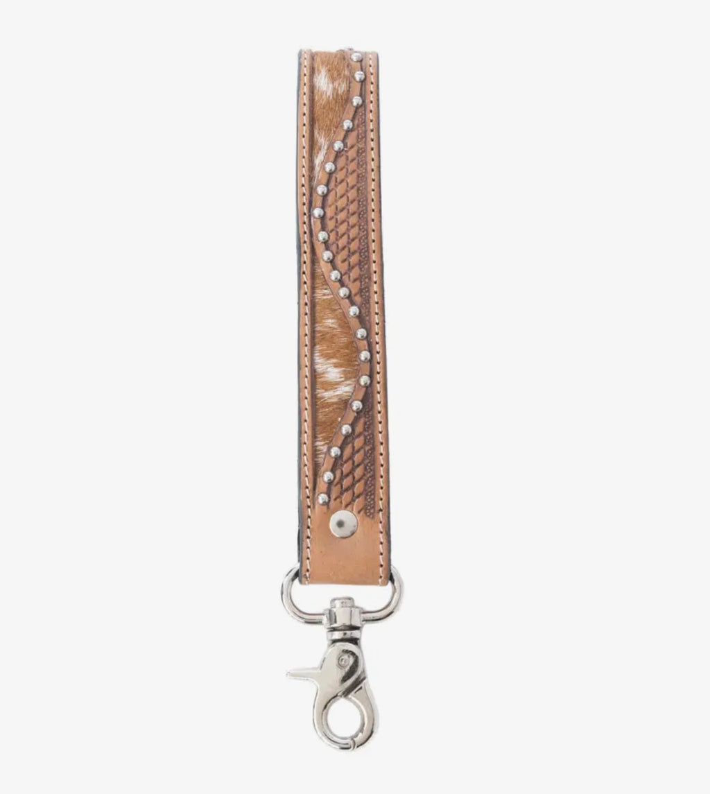 Bronco Wave Handtooled Leather Keyfob in Oakwood Amber
