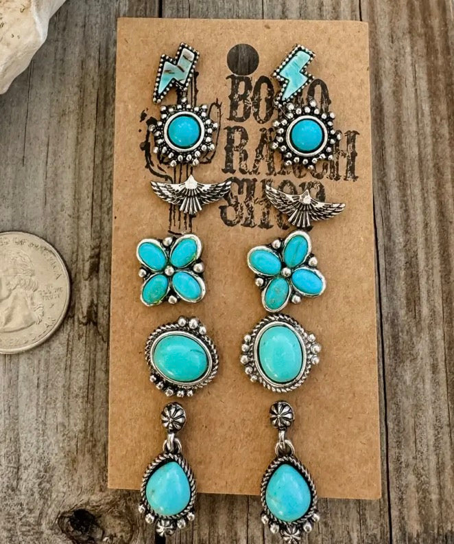 Silver and Turquoise Assorted Earrings