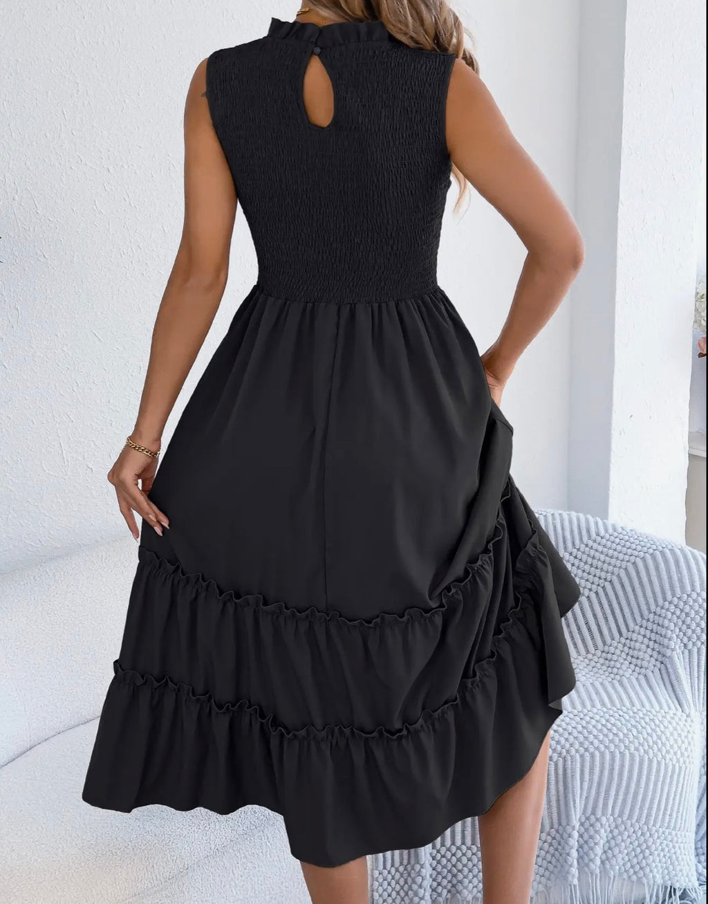 Smocked Sleeveless Ruffle Midi Dress Flowy Summer