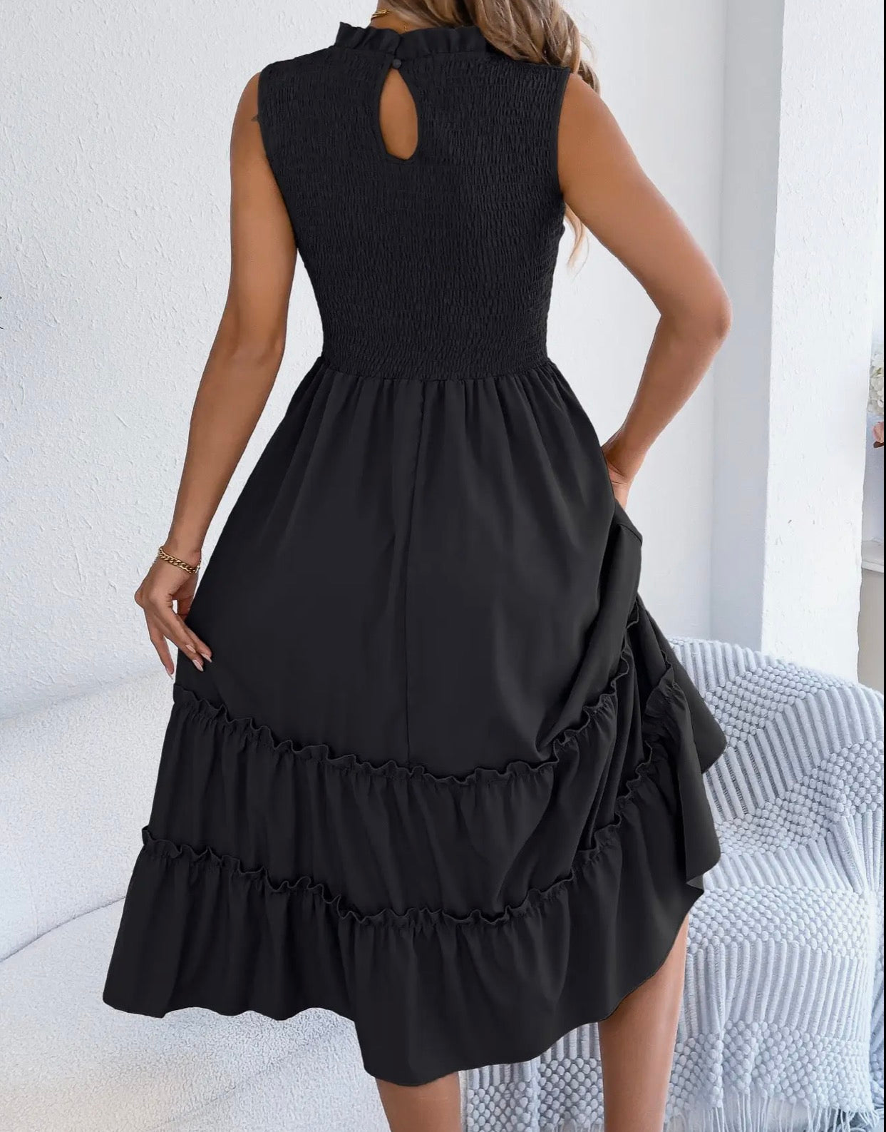 Smocked Sleeveless Ruffle Midi Dress Flowy Summer