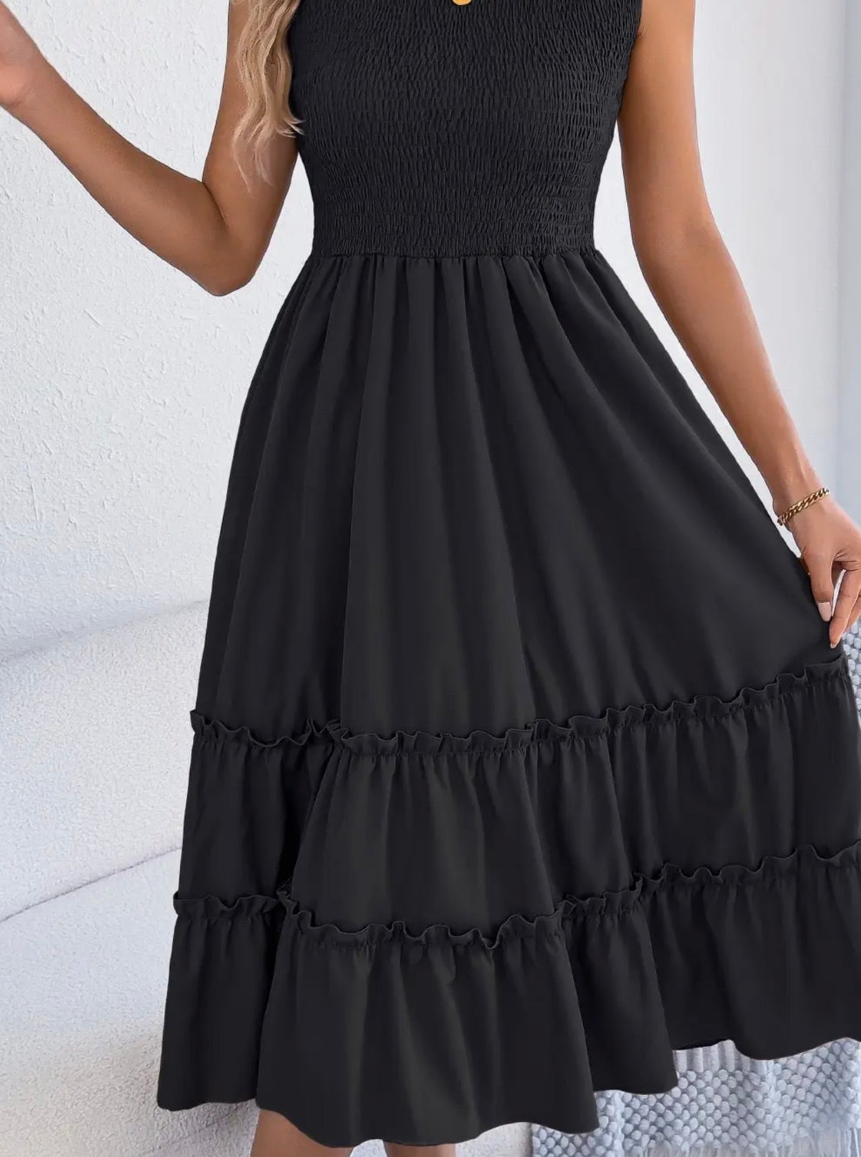Smocked Sleeveless Ruffle Midi Dress Flowy Summer