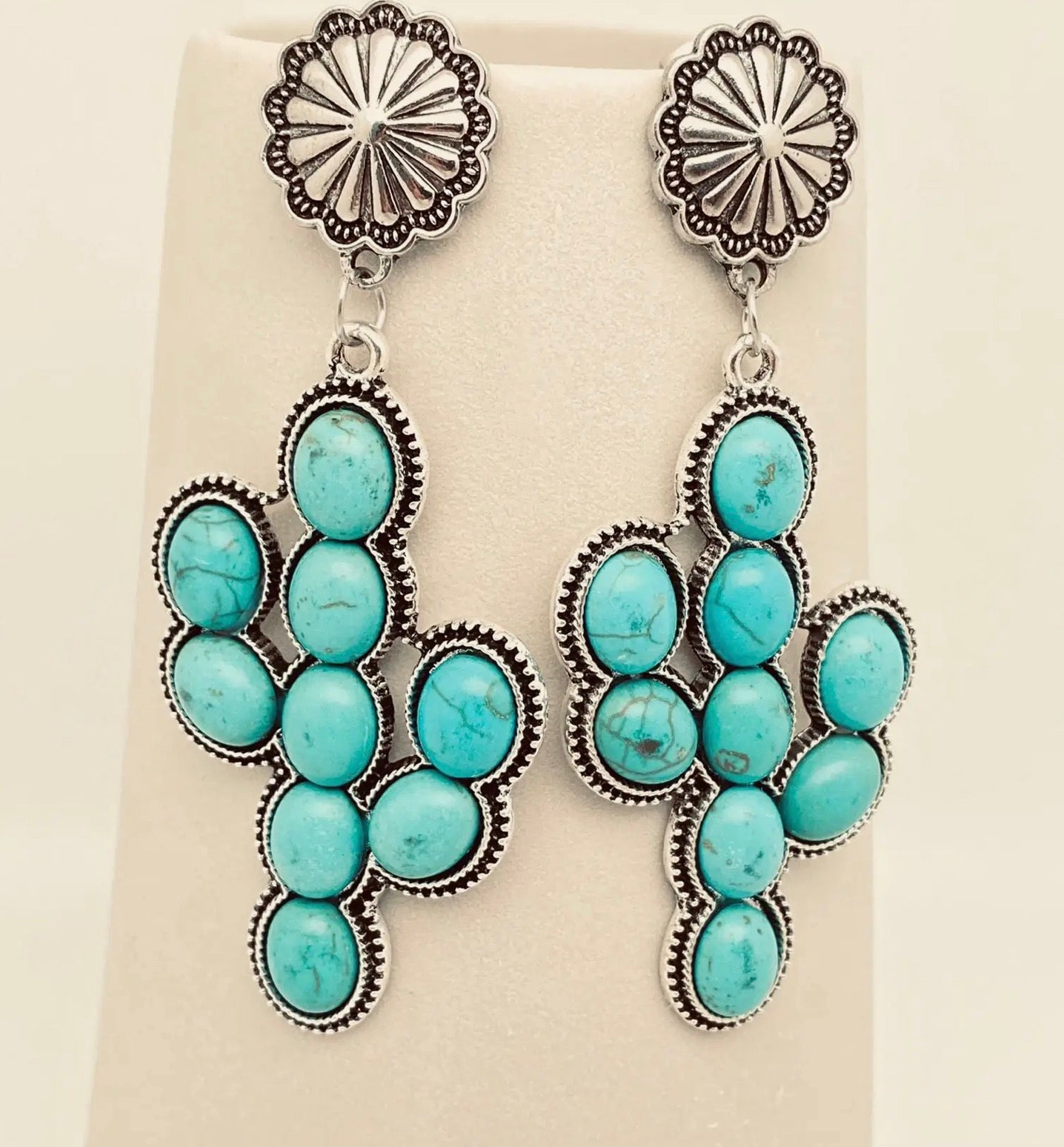 Big Turquoise Cactus Earrings