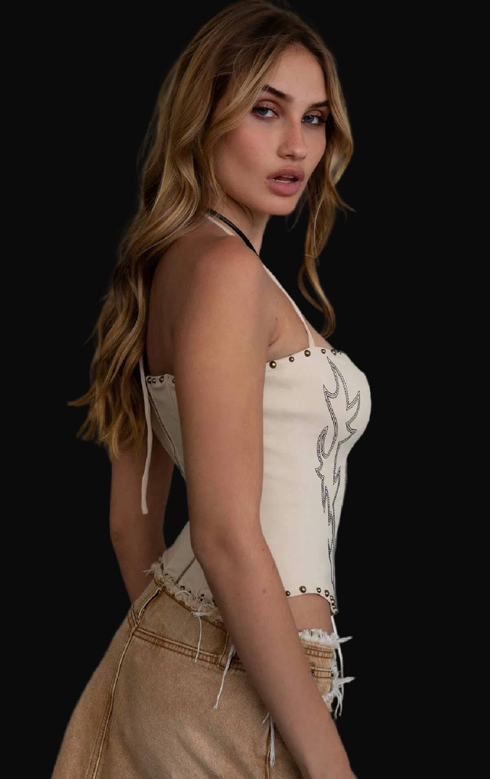 RAELYNN Embroidered Western Halter Bustier Corset Top