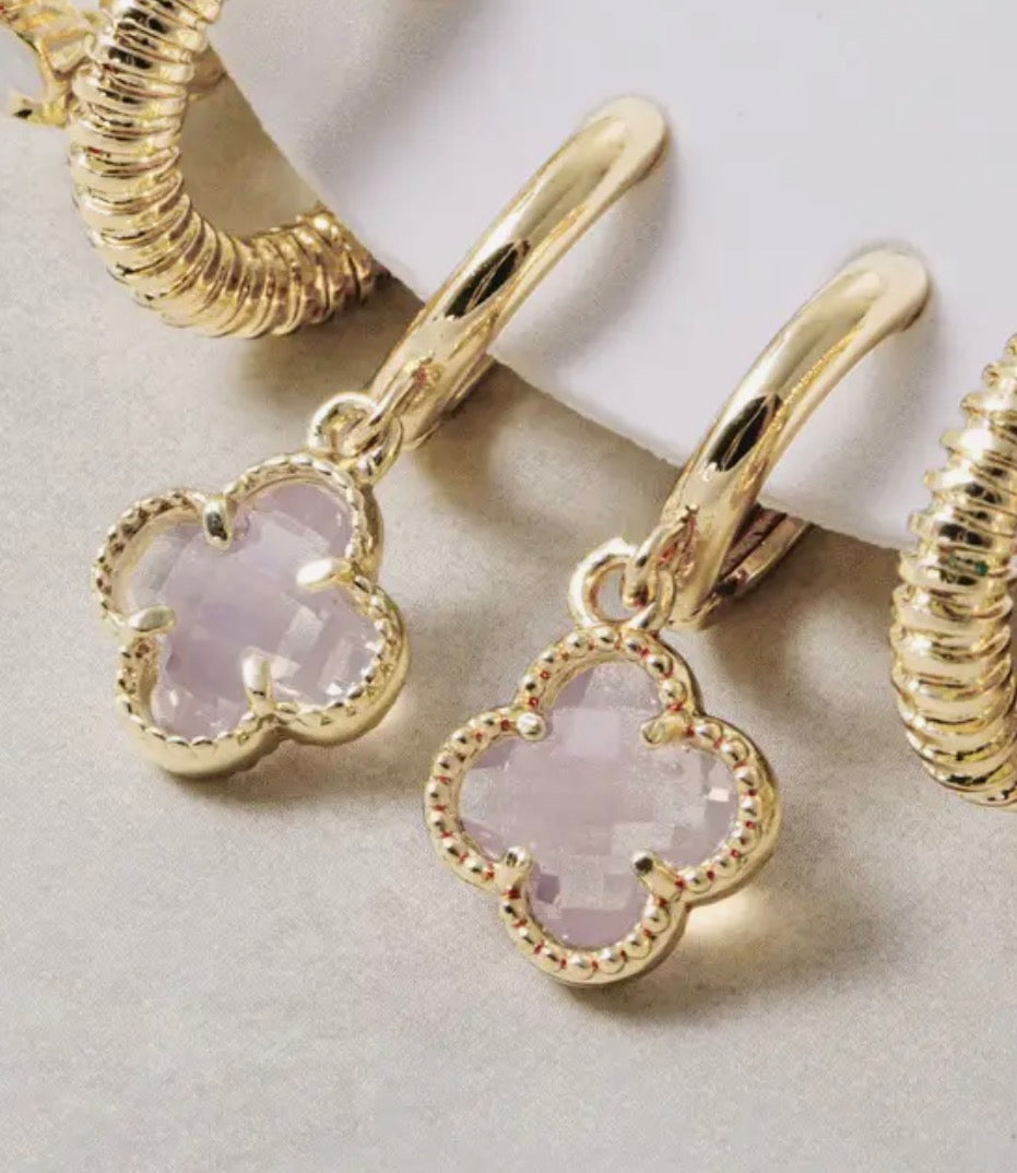 Pink Clover Charm Dangly Earrings