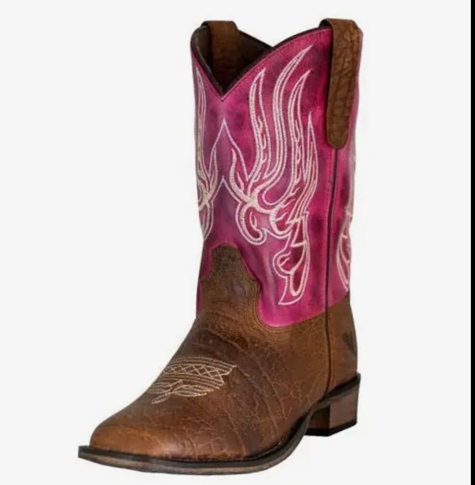 TuffRider Children Flame Embroidered Pink  Square Toe Western Boots