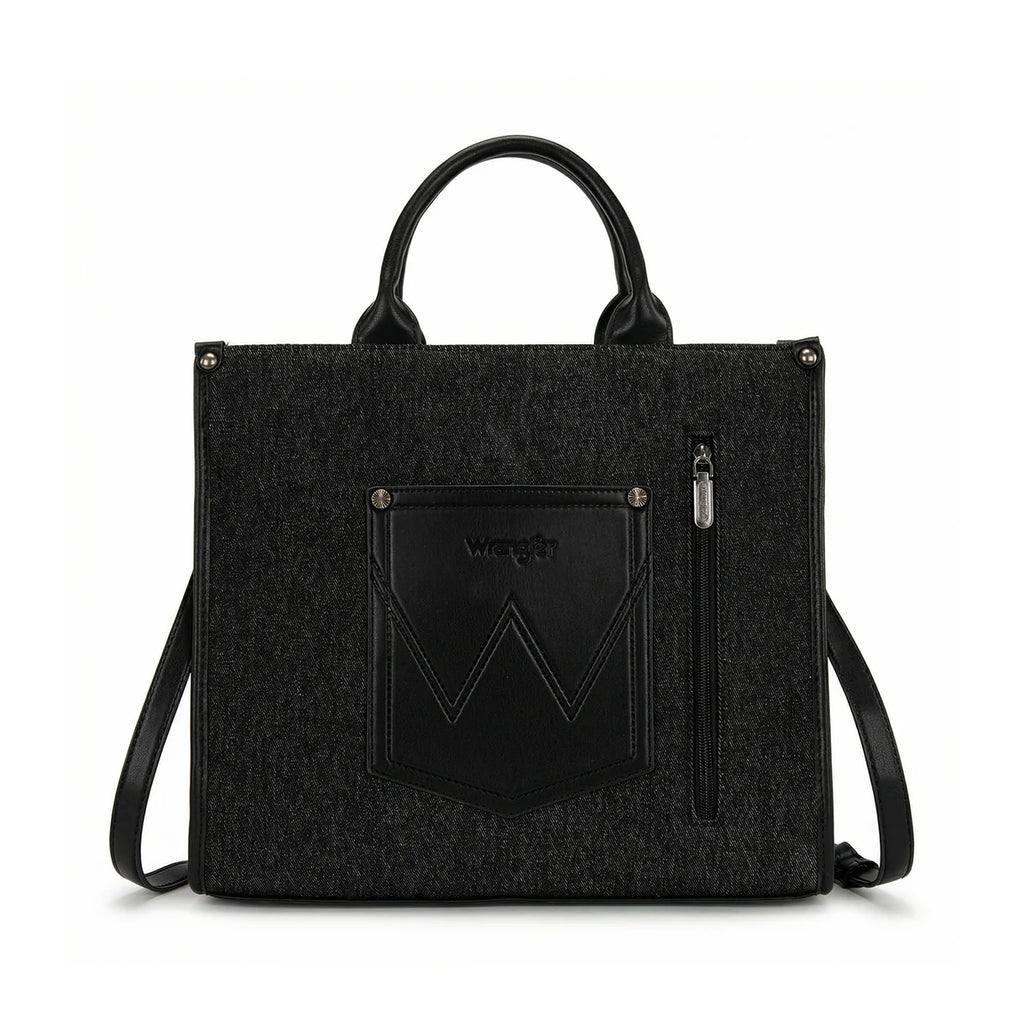 Black Aztec Studded Denim Tote/Crossbody Bag