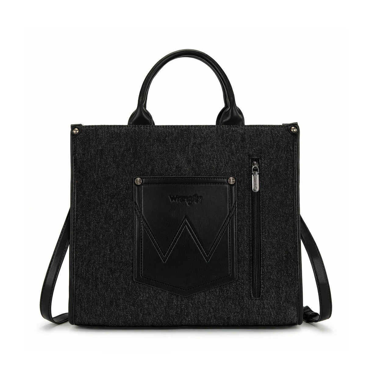 Black Aztec Studded Denim Tote/Crossbody Bag