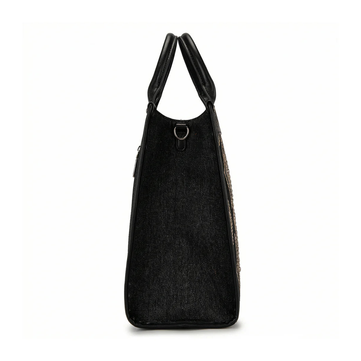 Black Aztec Studded Denim Tote/Crossbody Bag