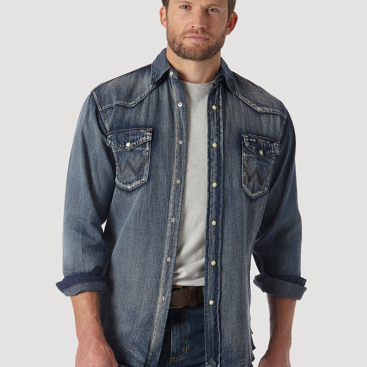 Wrangler Mens Authentic Cowboy Cut Work Shirt - Antique Blue