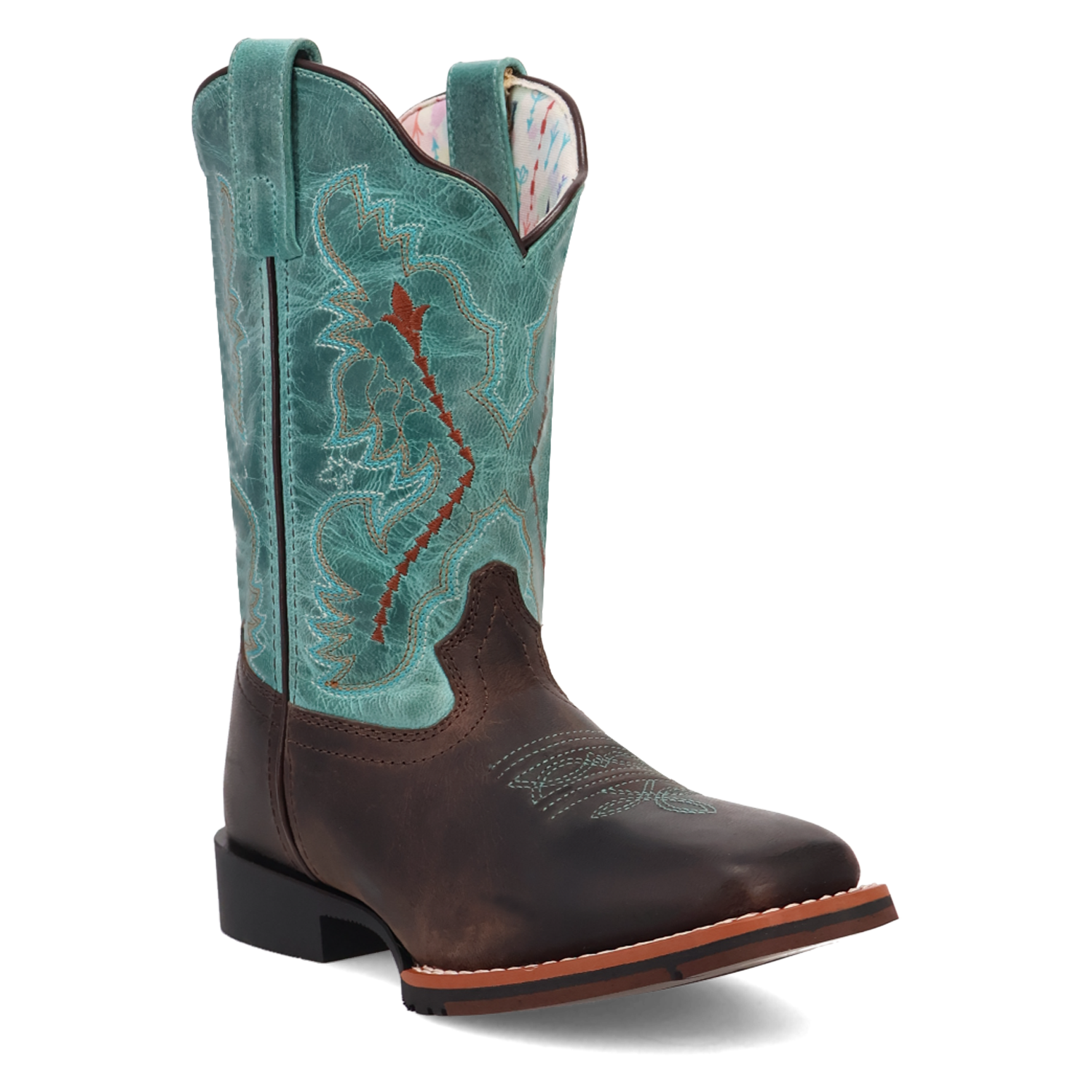 SALINA LEATHER CHILDREN'S BOOT - BROWN/TURQUOISE
