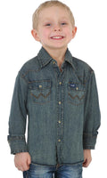 Wrangler Boys Work Western Long Sleeve Shirt - Antique Blue