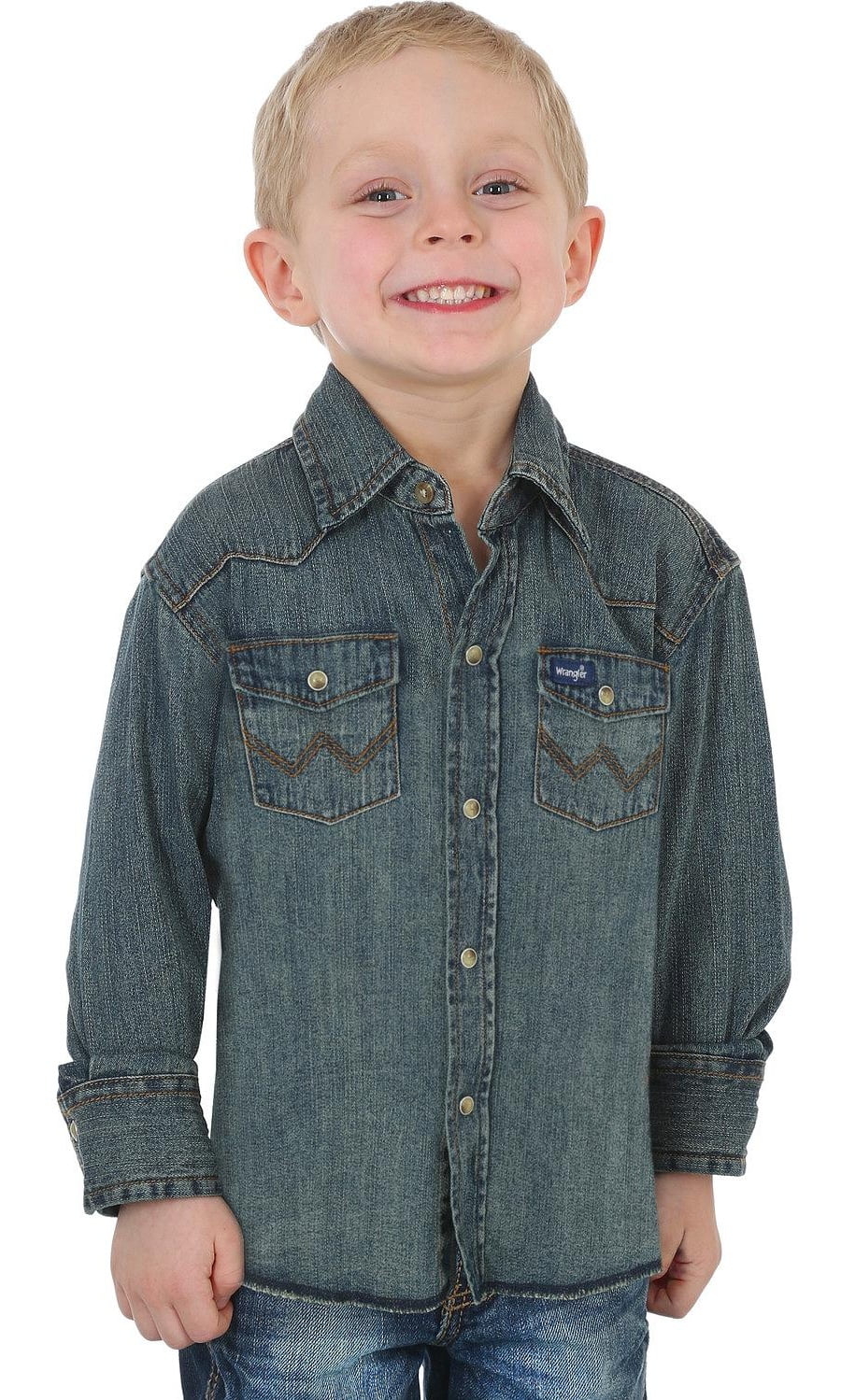 Wrangler Boys Work Western Long Sleeve Shirt - Antique Blue