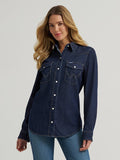 Wrangler Denim Snap Shirt - Dark Denim