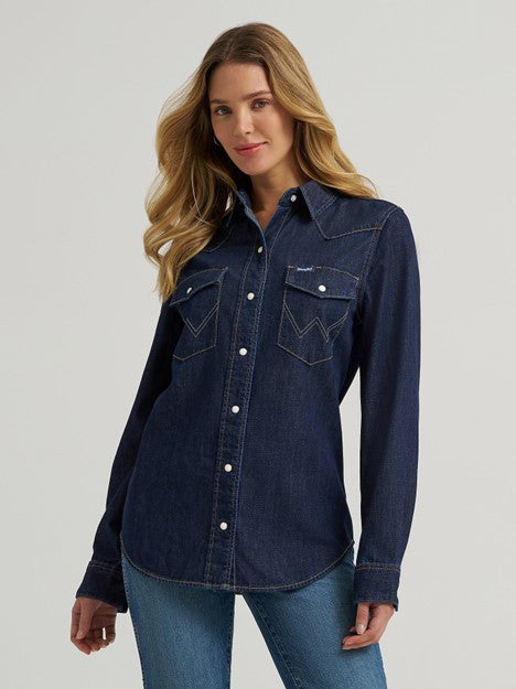 Wrangler Denim Snap Shirt - Dark Denim