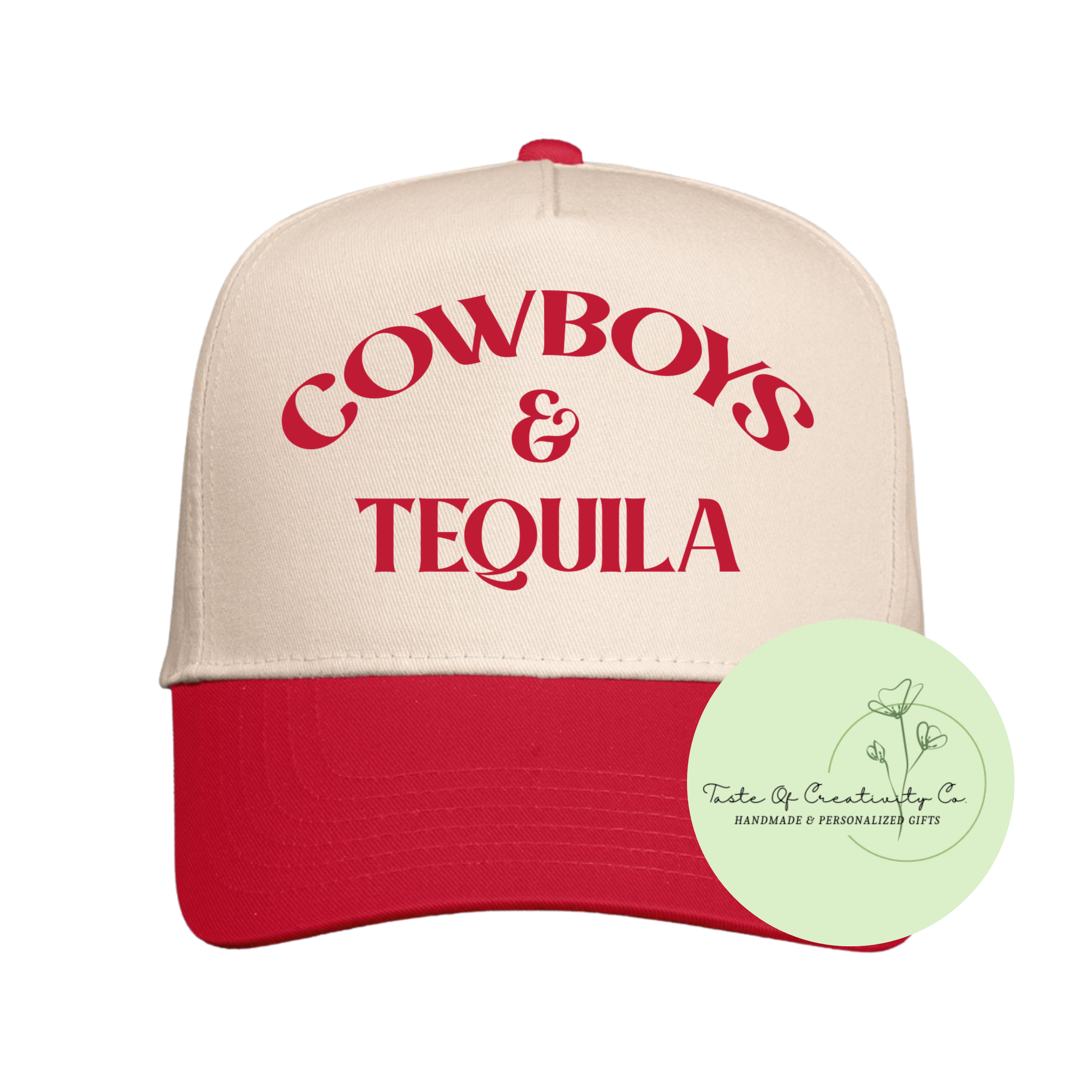 Cowboys & Tequila Trucker Cap, Gift for Her, Disco Cowgirl Collection: Natural/Black
