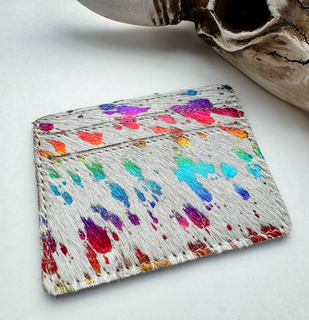 Western Cowhide Credit Card Holder - Money holder: BLACK + WHITE COWHIDE