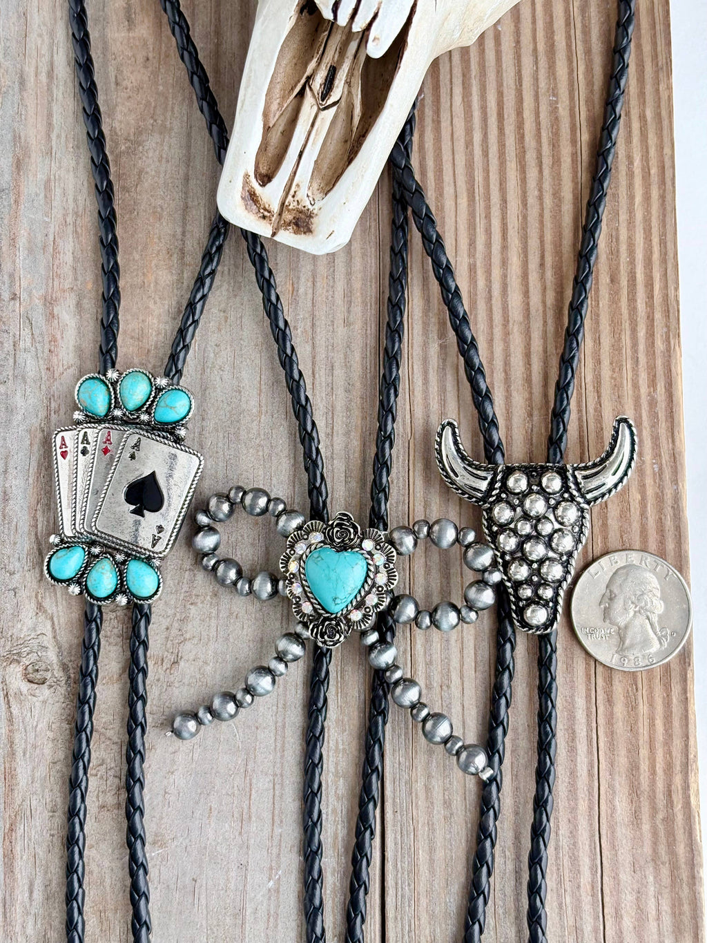 Western Style Bolo Tie Pendant w/ Leather Cord Necklace: Steerhead