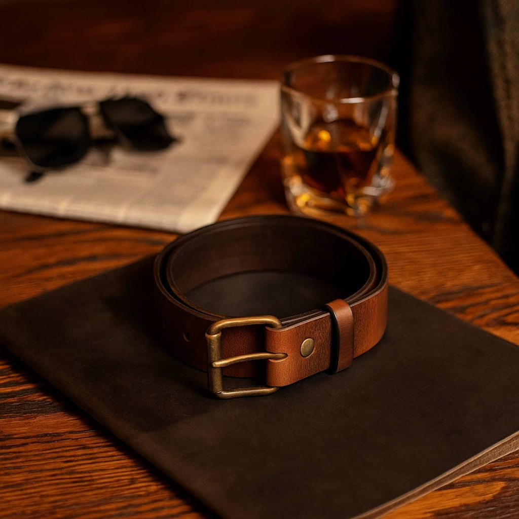 Distressed Leather Belt with Removable Buckle - 1.5in
