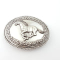 Buckle: Western Oval Belt Buckle with Galloping Horse Design