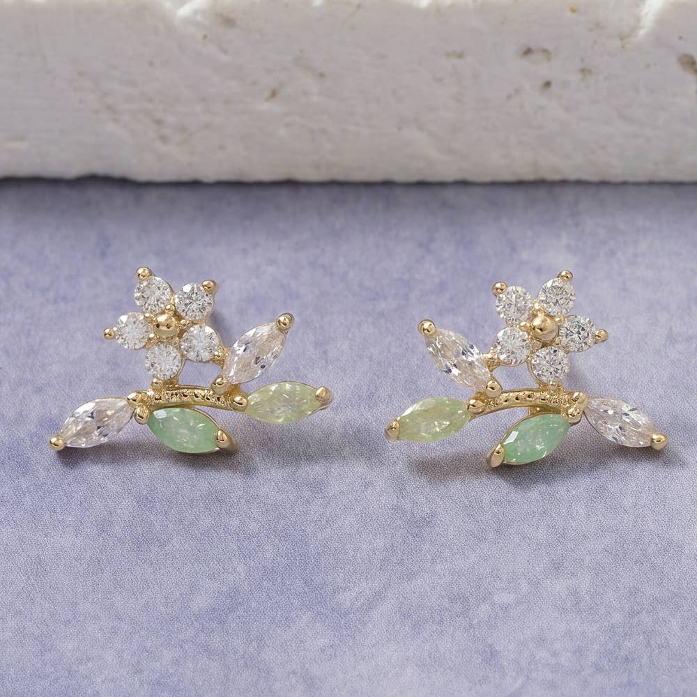 Leaf Flower Cluster Fan Stud Earrings